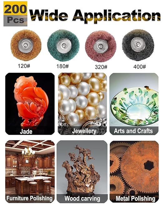 Rocaris 200 Pack Abrasive Wheels, 1" (25mm) Abrasive Buffing Polishing Wheels Burr for Rotary Tools-1/8(3mm) Shank…