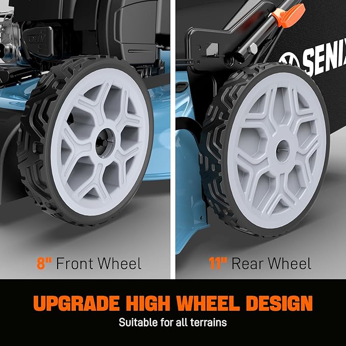 SENIX LSSG-H2 22-Inch Self Propelled Gas Lawn Mower with 163 cc 4-Cycle Engine, 3-in-1 Rear Wheel Drive Variable Speed Lawnmower, 6-Position Height Adjustment