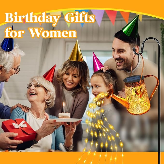 Solar Watering Can Lights, Hummingbird Gifts for Christmas Women Mom Grandma Birthday, Waterproof Outdoor Garden Decor Large Hanging Solar Lanterns Garden Lights for Patio Porch Yard Flowerbed Pathway