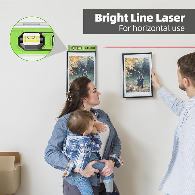 Huepar 3-in-1 Laser Level /65Ft Laser Distance Measure/Magnetic Torpedo Level, 9 in Spirit Level with LED Display and Lighted Bubble, Type C Rechargeable Magnetic Laser Leveler Tool - VJ10