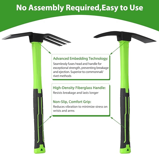 2pcs Garden Hoe and Cultivator Hand Rake Durable and Comfortable Handle Garden Tool Pick Axes for Digging Mattock