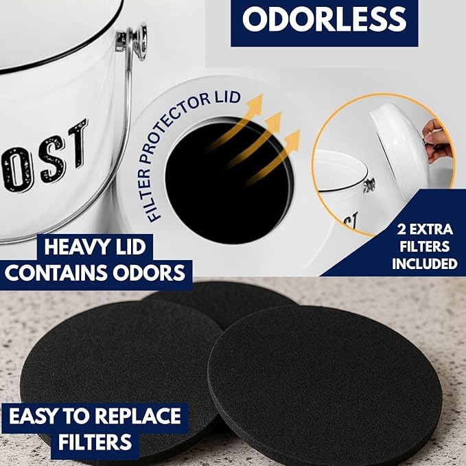 Granrosi Countertop Compost Bin Kitchen - 1.3 Gal Indoor Compost Bucket with Lid for Kitchen, Farmhouse Rust Proof & Odorless Composter Bin for Countertop, 3 Charcoal Filters