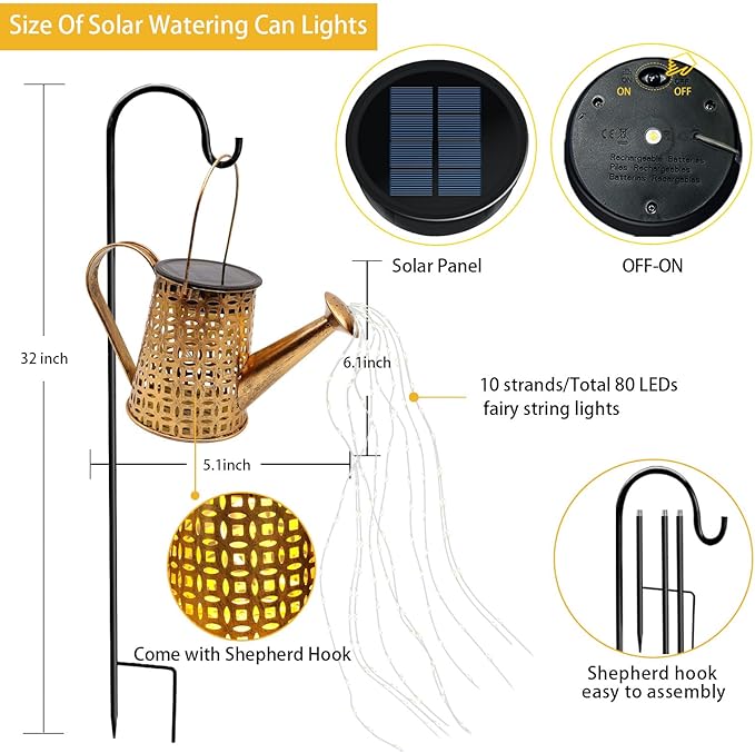Solar Watering Can Lights, Unique Gifts for Christmas Women Mom Grandma Birthday, Waterproof Outdoor Garden Decor Large Hanging Solar Lanterns Garden Lights for Patio Porch Yard Flowerbed Pathway