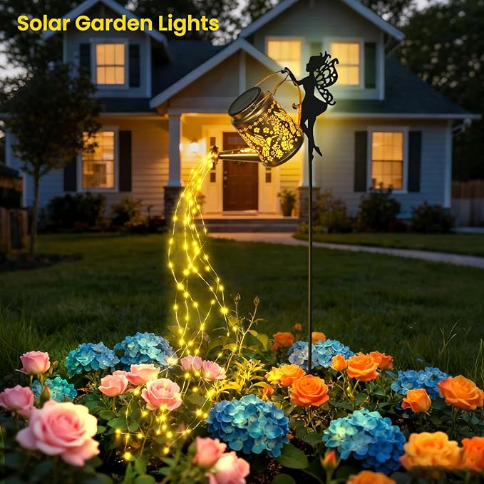 X-PREK Solar Lights Outdoor Waterproof, Fairy Solar Garden Lights Outdoor Decoration, Hummingbird Solar Watering Can Light Gardening Gifts for Mom Grandma 2 Packs