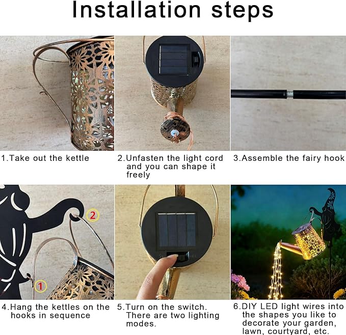 2Pack Solar Watering Can Lights,Waterproof Hollowed-Out Retro Metal Outdoor Lights with Fairy or Gnomes Accessories,Gifts for Mom Grandma Women Garden Patio Pathway Christmas Decor(Dwarf Style)