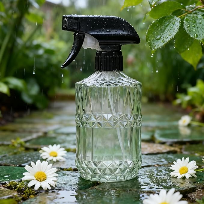 Glass Handheld Spray Bottle, 15oz Refillable Water Bottle Spray, Reusable Adjustable Nozzle Plant Mister Spray Bottles Indoor, Plant Mister for Hair, Cleaning, Gardening, Pets Care (Clear)