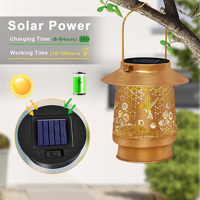 Christmas Gifts for Women,Solar Lanterns Outdoor Waterproof, Metal Hummingbird Garden Decor for Christmas, Hanging Outdoor Decorations for Wall Branch Porch Yard, Unique Gifts for Women Mom Grandma