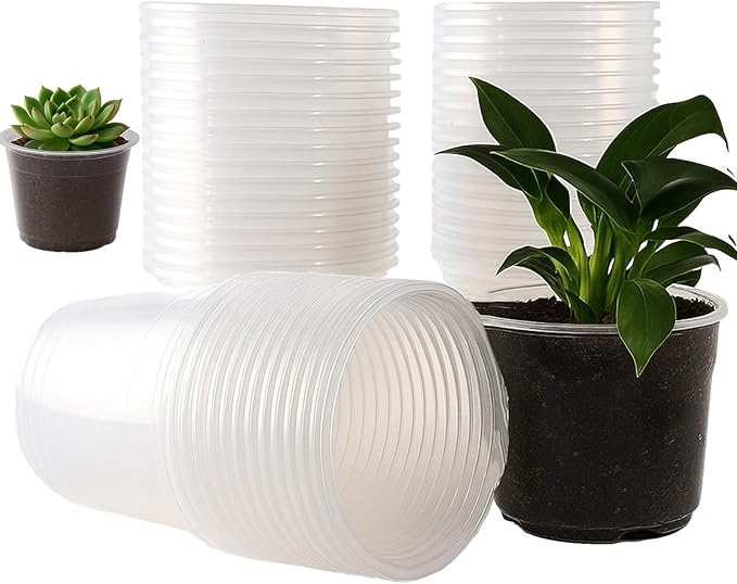 60 Packs Clear Nursery Pots with Drainage Hole 5 Inch Clear Pots for Plants Succulent Plant Pots Set Plastic Seedling Starting Pots Flower pots Planter Seed Starter, Clear