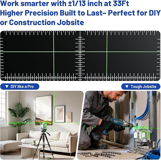 Laser Level 360 Self Leveling with 50inch Tripod, Huepar Pro 3 x 360° High Brightness Green Laser Leveler Tool for Construction, Tile and Picture Hanging, 8000mAh Li-ion Battery & Magnetic Bracket