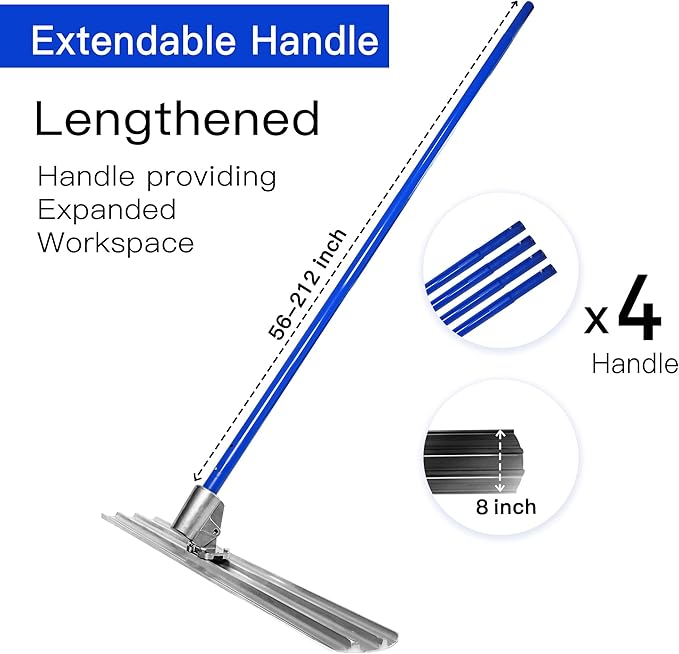 Bull Float Aluminum Magnesium Alloy Concrete Float 48"x8" Round End Board Kit trowel Tool Cement Tools Float Bracket Concrete Tools Finishing With 57" Handle x4 VOYAR