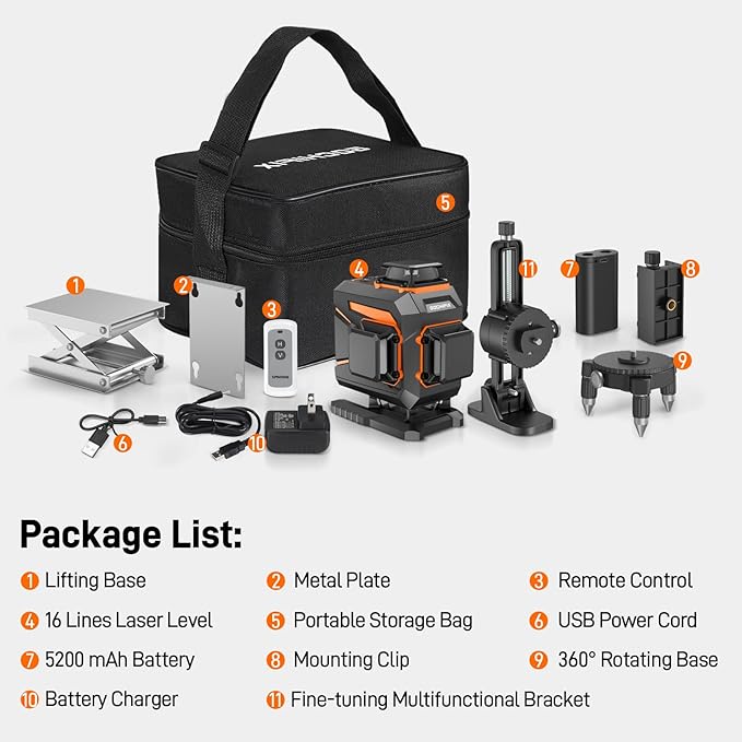 Laser Level 360 Self Leveling Green Light Laser Level Tool Wall Mount Base Bracket 100ft Nivel Laser Rechargeable Battery Receiver for Outdoor Use,4D 4x360