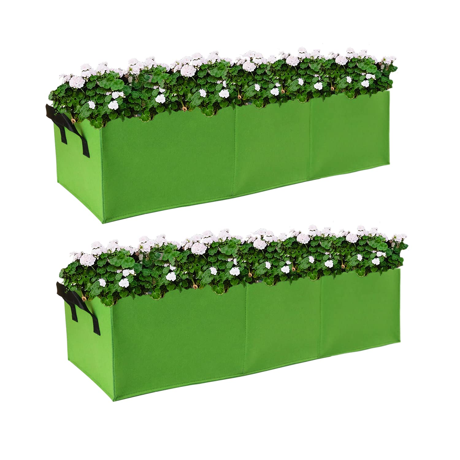 Auroal Plant Grow Bags, 2 Pack Fabric Raised Planting Bads, 3 Holes Rectangle Grow Bag, 15 Gallon Breathable Potato Tomato Planter Pots for Outdoor Vegetables Plant Flowers(Green)