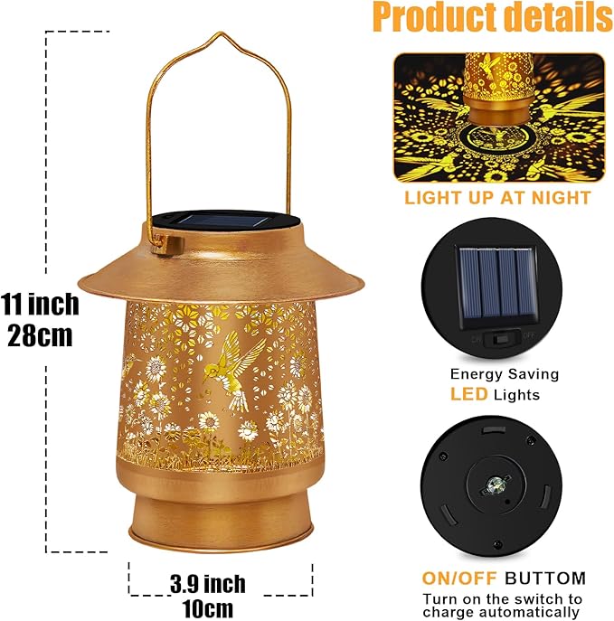 Christmas Gifts for Women,Solar Lanterns Outdoor Waterproof, Metal Hummingbird Garden Decor for Christmas, Hanging Outdoor Decorations for Wall Branch Porch Yard, Unique Gifts for Women Mom Grandma