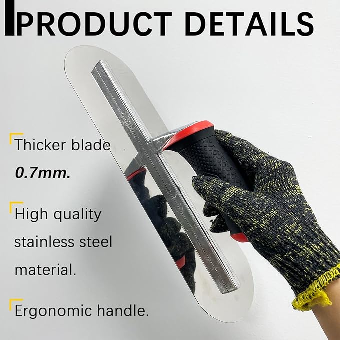 2 Pieces Pool Trowel, 0.7mm Thickness Stainless Steel Flat Finishing Trowel Set with Rubber Handle, Concrete Hand Tools for Drywall Repairs and Spreading
