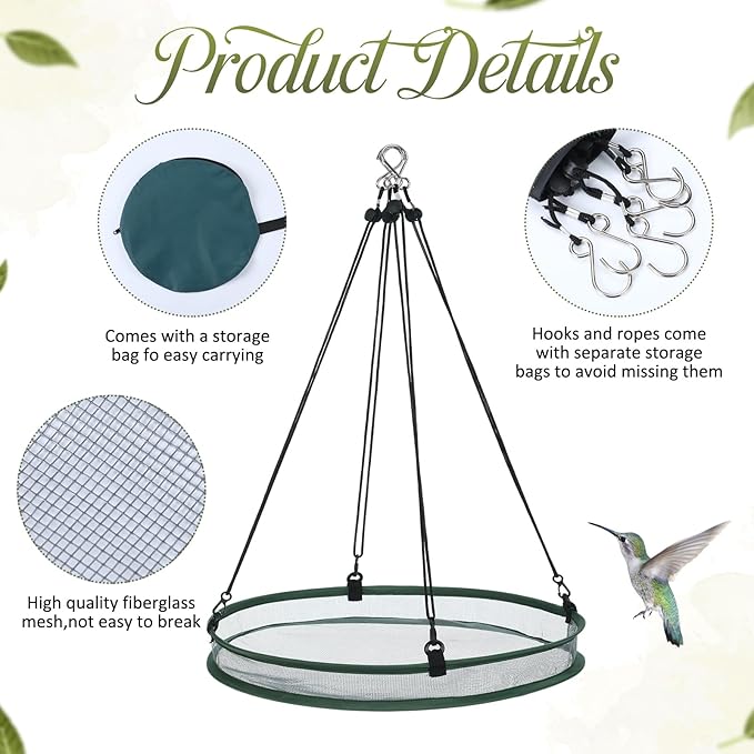 Universal Wild Bird Seed Catcher Hanging Hoop Platform Bird Seed Catcher Tray for Hummingbird Feeders Bee Feeder Outdoor Garden Accessories(2 Pieces,20 Inch)