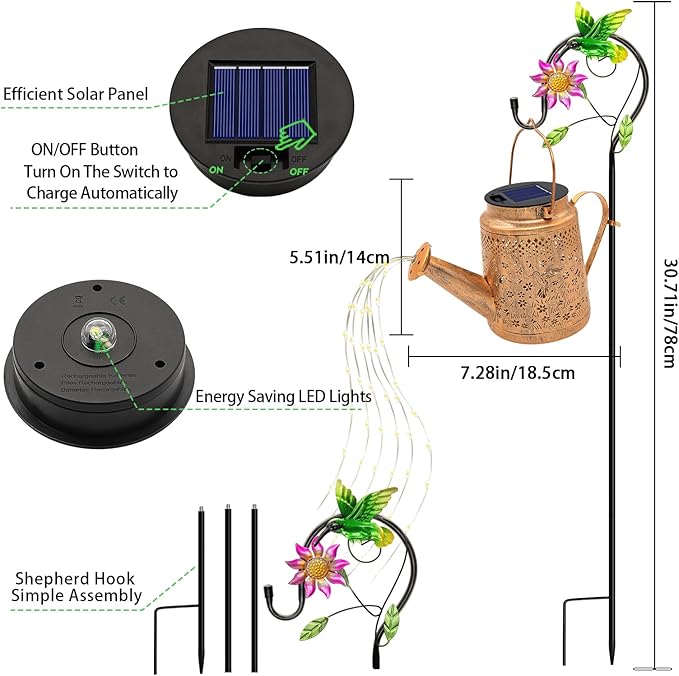 VOOKRY 2 Pack Hummingbird Metal Solar Watering Can Lights, Solar Lights Outdoor Waterproof, Birthday Gifts for Women Mom Grandma Christmas, Hanging Lanterns Garden Decor for Outside Yard Patio Lawn