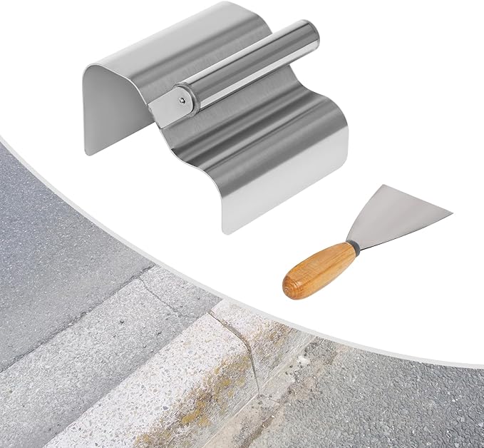 Concrete Curb Trowel with Handle & Putty Knife, 7.28 * 5.9 * 3.74In Stainless Steel Landscaping Curbing Trowel, Concrete Edging Molds Tools for Making Concrete Patios