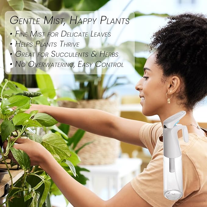 Refillable Fine Mist Spray Bottle for Plants – 300ml (10oz) Water Mister for Gardening, Cleaning & More (White)