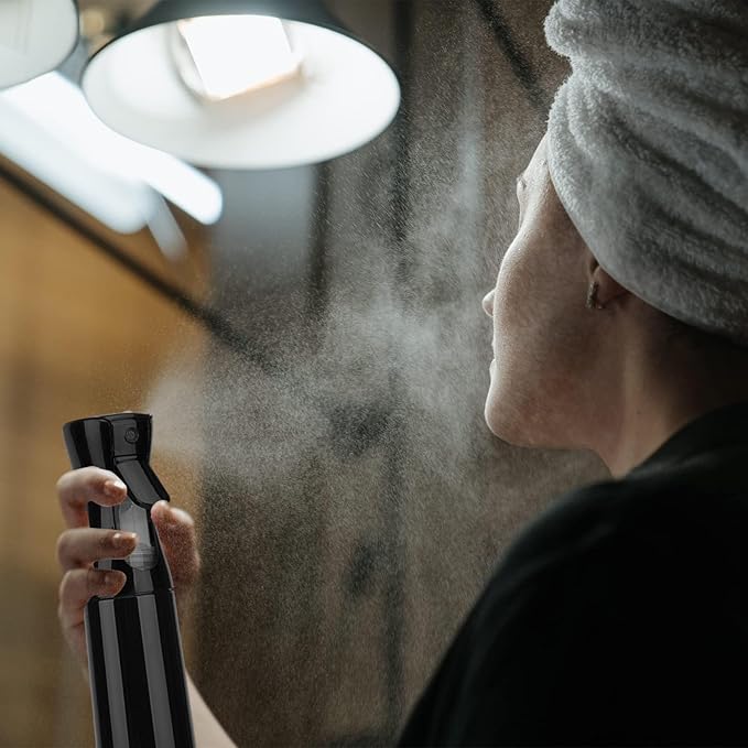 Spray Bottle for Hair (6.8OZ /200ML) Continuous Ultra Fine Mist Sprayer for Hair, Salons, Barber, Plants, Skin Care, Cleaning 1 Pack BLACK