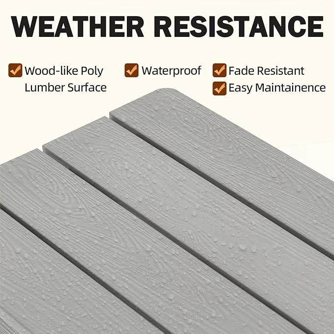 Outdoor Bench, Poly Lumber Weatherproof, 2 Person Patio Benches for Outdoors, Never Rot and Fade Backless Bench, Suit for Garden Park and Porch(Grey)