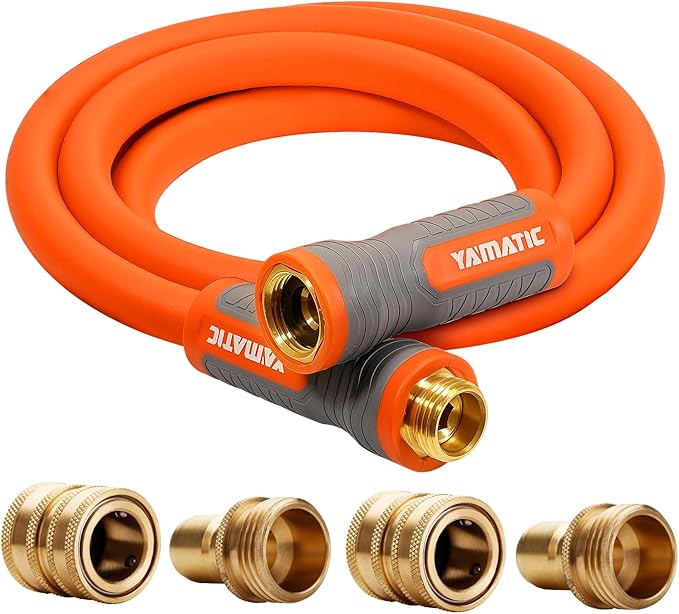 YAMATIC Garden Hose 5/8 in x 5 ft, Ergonomic Swivel Fittings, Burst 600 PSI, Heavy Duty, Flexible and Lightweight Water Hose with 2 Set Quick Connect