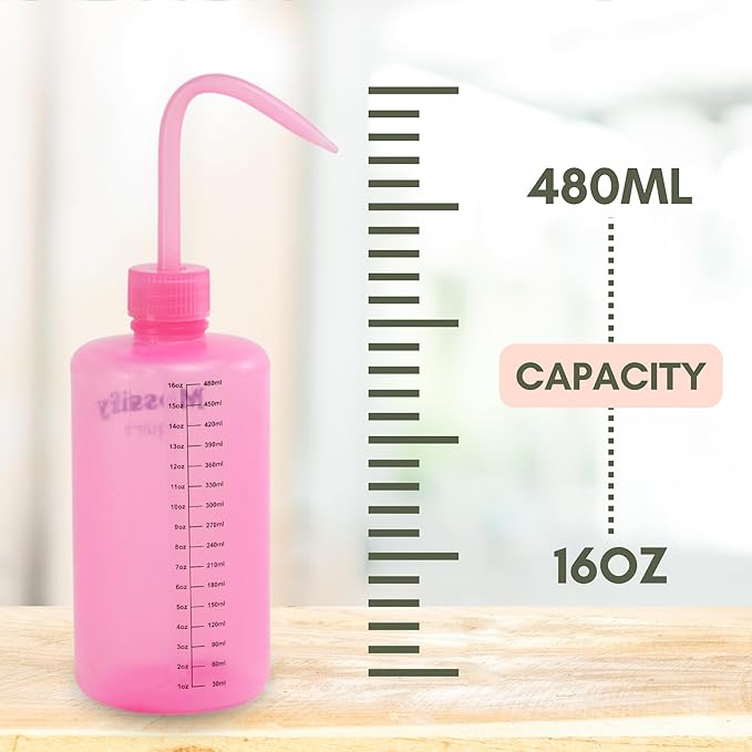 Mossify Squirtr Bottle 480ml – Clear Squirt Water Bottle for Plants, Tattoo, Hair & Labs – Easy Squeeze Plant Waterer with Long Nozzle – Refillable Seedling Watering Can, Wash Bottle - Pink