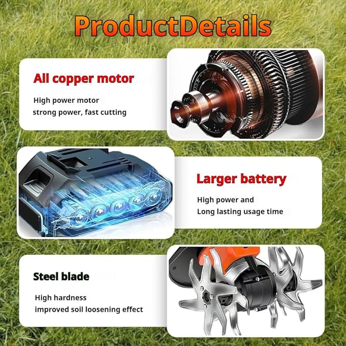 21V Cordless Mini Tiller Cultivator, 2025 New 4 Inch Hand Held Tiller Garden tool-235RPM with 4 Rows of Tines, Gardening with 1.5Ah Battery and Charger (1*Set+1*Battery)