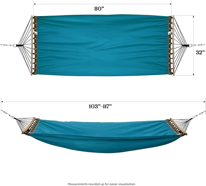 Tranquillo Double Hammock 2 Persons Cotton Canvas 600 lbs Portable Camping Hammock with Solid Wood Spreader Bar Hammock for Camping Portable Relaxation Gear for Camping Patio Garden, Blue