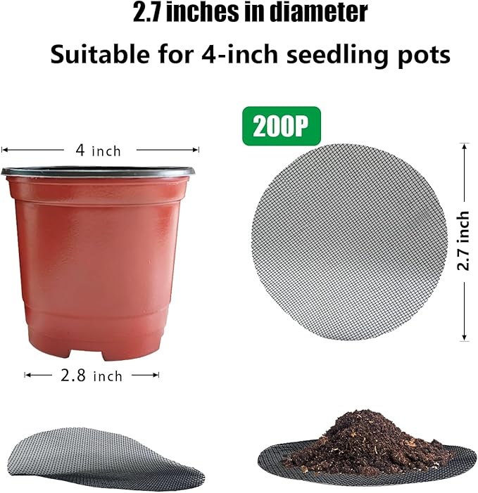 200 Pack 68MM, 2.7 inch Round Mesh Nets for Block Soil Leaking of 4 inch Nursery Pots(or Other Pots Bottom Around 2.7")