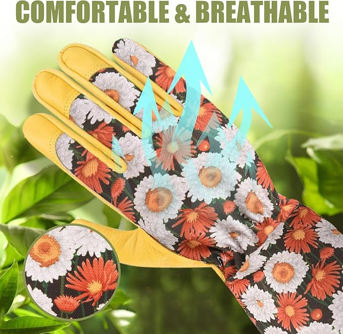 Long Gardening Gloves for Women Thorn Proof,Rose Pruning Cowhide Leather Garden Gloves for Cactus, Rose and Blackberry