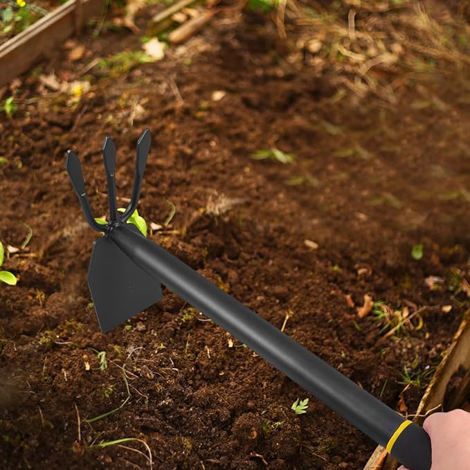Yardwe Hoe and Cultivator, Garden Rake Hand Tiller Tool Heavy Duty Cultivator Hoe for loosening Soil Weeding Digging Flower Planting Garden Farming Agriculture Tool