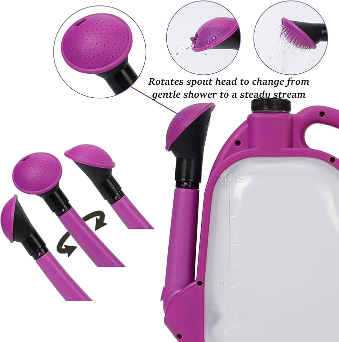 4L Foldable Clear Plastic Watering Can with Rotating Nozzle Long Spout Ideal for Indoor and Outdoor Gardening -Purple