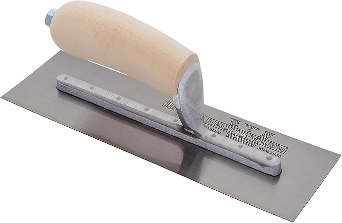 MARSHALLTOWN Finishing Trowels, Wood Handle Material, 102mm Width, Curved Handle Style, High Carbon Steel Blade Material, 245mm Length, Made in The USA, MXS55