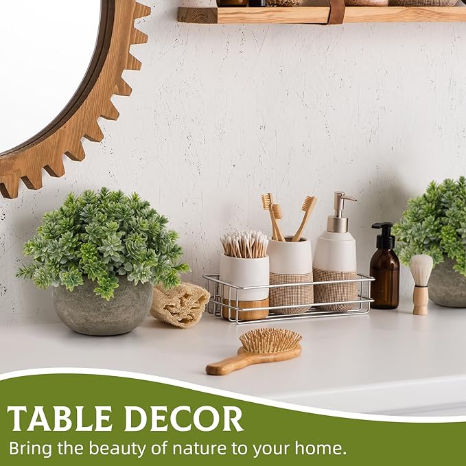 Gresorth 2 PCS Small Artificial Potted Plant Decoration in Pulp Pots Fake Topiary Plants Ornament Lifelike Faux Green Landscape Model for Party Bedroom Windowsill