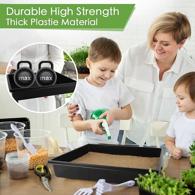 6Pack Microgreens Growing Trays with 12Pcs Plant Hemp Fiber Grow Mat, 15 x 11 x 2.5 Inch Garden Seed Starter Trays Kit, Microgreens Growing Kit for Seedlings, Growing Microgreens, Indoor Gardening