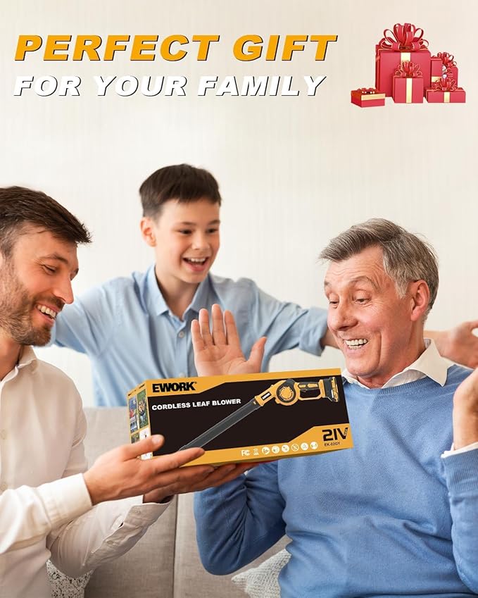 EWORK Small Leaf Blower Cordless 21V 130CFM/200MPH Lightweight Electric Leaf Blower with 2x2.0Ah Battery and Fast Charger, Mini Battery Powered Compact Blowers for Lawn Care, Leaves, Jobsite