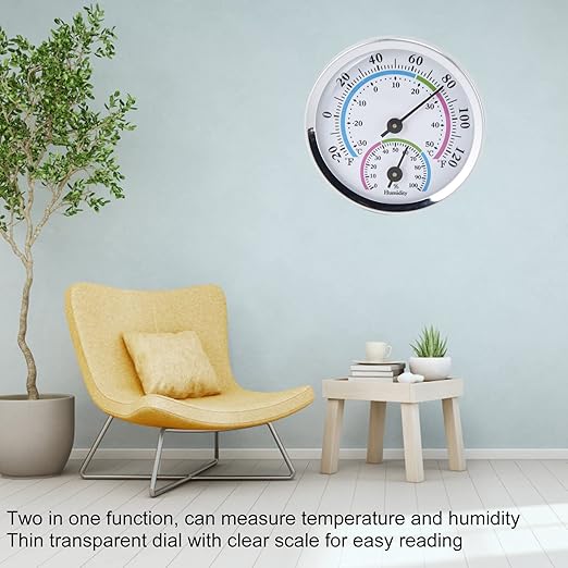 Wall Thermometer, 2 in 1 Hygrometer Clear Graduations Portable no Batteries Required Metal Wall Indoor Outdoor Thermometer Backyard Compost Thermometer for Use in Greenhouses Warehouses Homes Offices