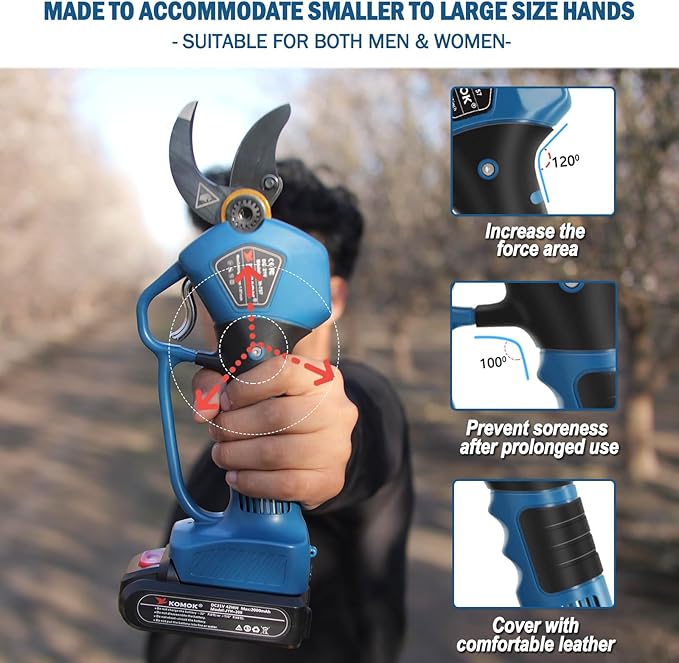 KOMOK Electric Pruning Shears, Cutting Diameter 40 mm, Professional Power Garden Pruning Shears, 2 Ah Rechargeable Lithium Battery, 6 to 8 Hours Working Time