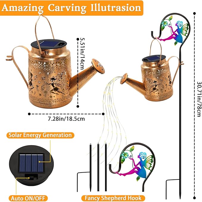Solar Watering Can Lights, Fairy Hanging Lanterns Outdoor, Gardening Gifts for Mom Women Grandma Birthday, Waterproof Solar Lights Garden Decor for Outside Yard Art Patio Porch Lawn Backyard, 2 Pack