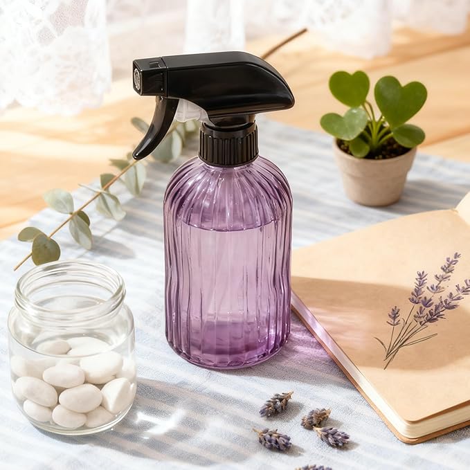 Glass Plant Mister Bottle, 15oz Refillable Water Bottle Spray, Handheld Water Spray Bottle with Adjustable Mist Nozzle for Indoor Flowers, Outdoor Gardening, Cleaning, Hair & Pets Care (Purple)