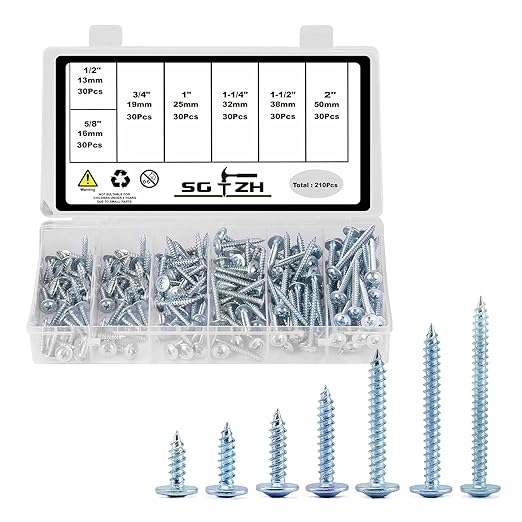 #8 Screws Assortment Set 210Pcs Alloy Steel Standard Thread Truss Head Fast Self Tapping Wood Screw by SG TZH
