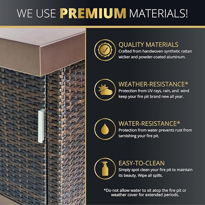 52 inch Outdoor Propane Fire Pit Table 50,000 BTU Patio Firepit Outdoor,Rectangle Fire Table with Lid, Aluminum Tabletop, Rattan Wicker, Auto-Ignition, Wind Guard (Brown)