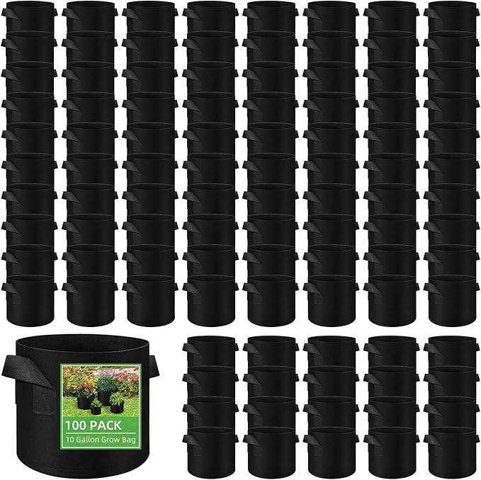 LITLANDSTAR 100-Pack 10 Gallon Grow Bags, Heavy Duty Thickened Nonwoven Aeration Fabric Pots with Handles, Aeration Grow Bags for Vegetable/Flower/Plant