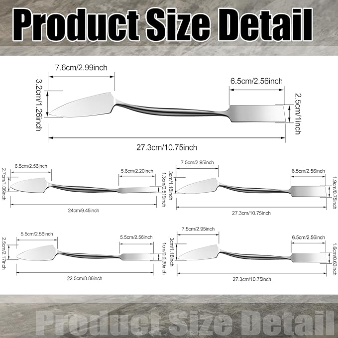 5 Pcs 1'' 3/8" 1/2" 5/8" 3/4" Trowel and Square Masonry Tools Forged Steel Trowel Concrete Tool Ornamental Stucco Masonry Plaster Spatula for Glazing, Patch Work, Plaster, and Archeology