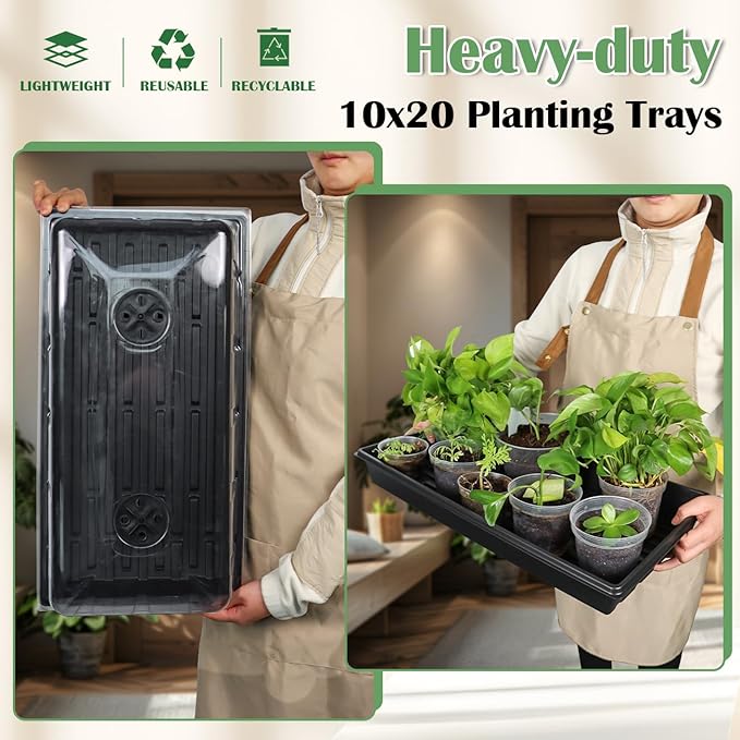 1020 Plant Tray with Tall 7.3'' Dome, 5-Pack Extra Large Seed Starter Tray with Humidity Domes, Heavy Duty 1020 Trays and Flats with Lid, Seed Germination Mini Greenhouse No Hole for Balcony Garden