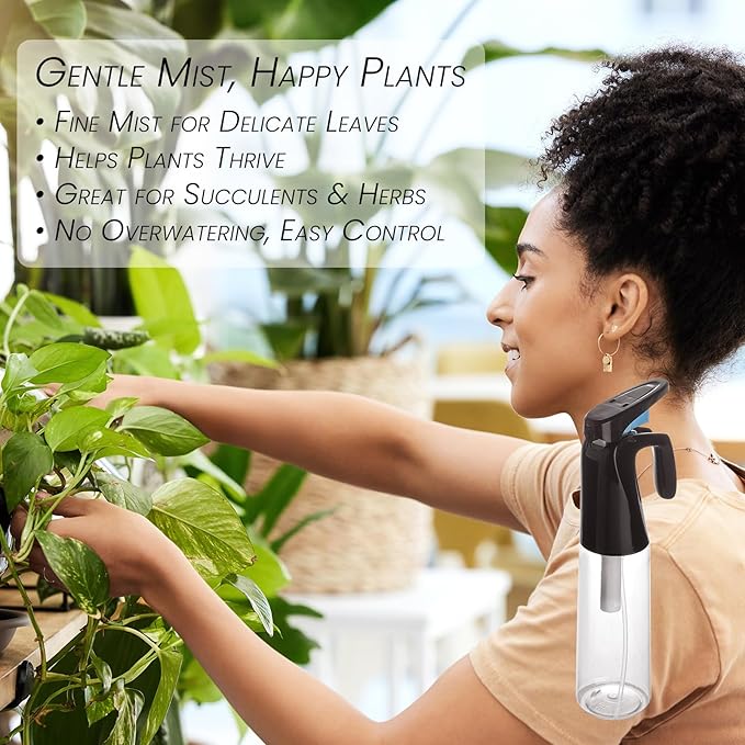 Refillable Fine Mist Spray Bottle for Plants – 300ml (10oz) Water Mister for Gardening, Cleaning & More (black)