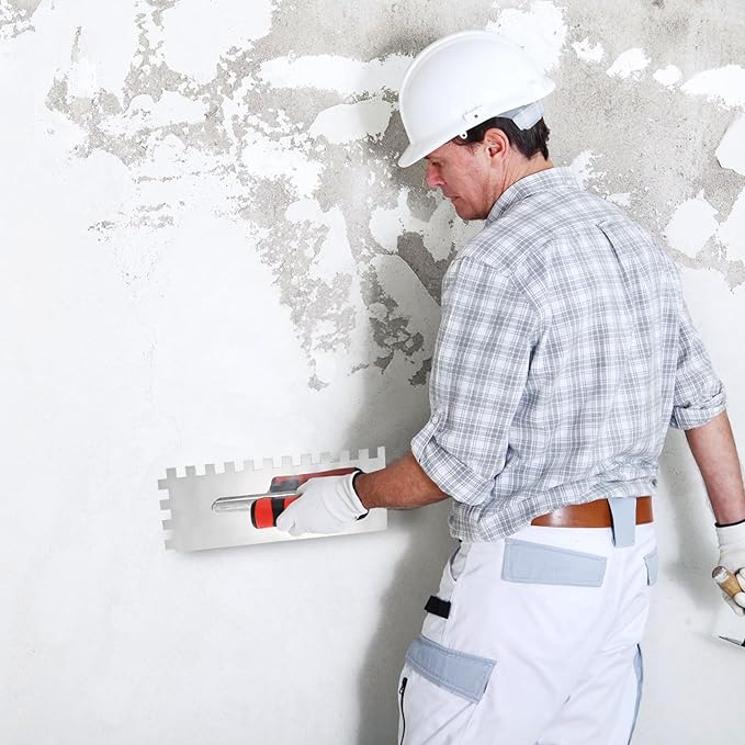 Peohud 3 Pcs Concrete Trowel, Stainless Steel Square Notched Trowel, Flat Finishing Trowel for Tile Cement Drywall Plastering Wall Floor Tiling Installation, Masonry Hand Tool Kit