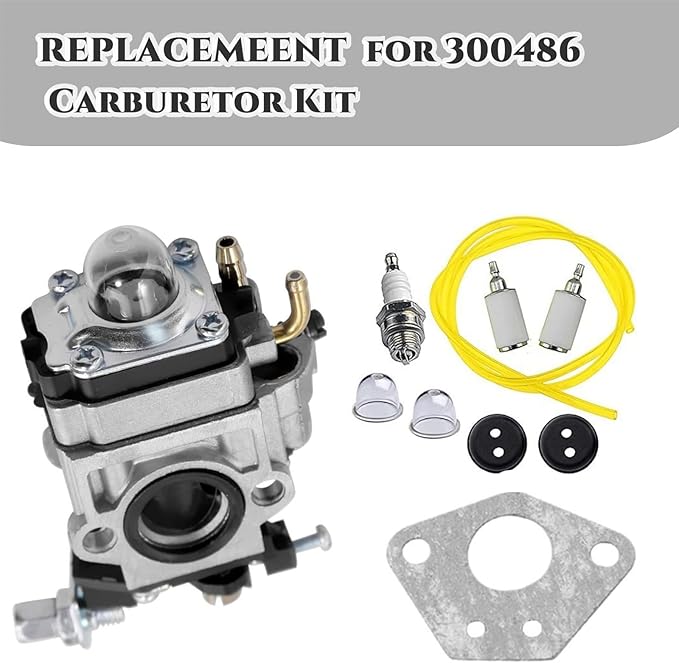 300486 Carburetor Fits for Earthquake E43 E43WC E43CE Auger MC43CE MC43 MC43E MD43 Tiller Cultivator Dethatcher WE43 WE43E Southland SCV43 SEA43 Powermate Edger PEA438 51.7CC 2 Cycle Carb Tune Up Kit