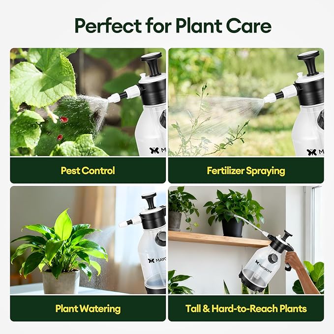 0.5 Gal Pump Sprayer, Hand Water Spray Bottle for Indoor Plant, Clear Plant Sprayer with Side Filling Port, Measuring Cup, Adjustable Nozzles, Safe Pressure Relief Valve