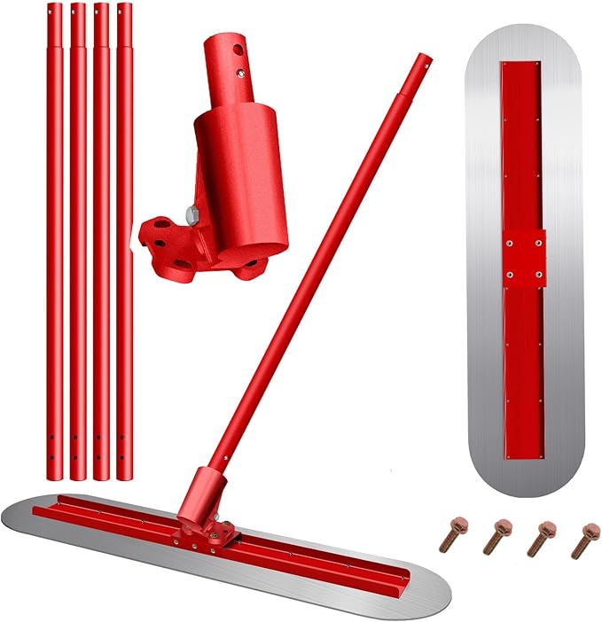 48"x 12"Fresno Concrete Trowel, Concrete Bull Float Finishing Tools Round End Stainless Steel Trowel Board with Extension Rod Concrete Finishing Tools Kit
